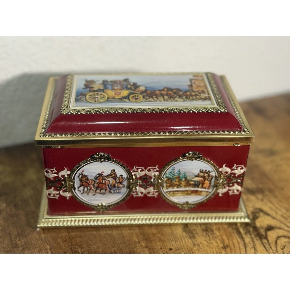 Vintage Klann Quality Embossed Tin Box - Western Germany - Ornate Carriage Scene